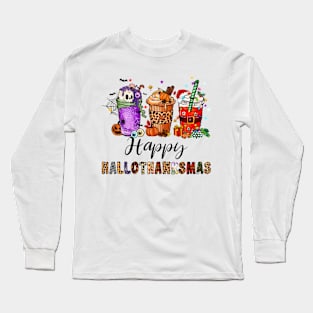 Happy Hallothanksmas Halloween Thanksgiving Christmas Long Sleeve T-Shirt